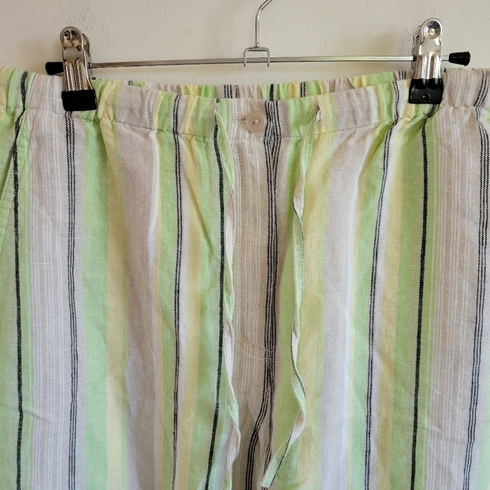 JENNIFER Moore 100% Linen Wide Leg Pant Cropped Tan Green Stripe 8 Petite Medium - Picture 4 of 9